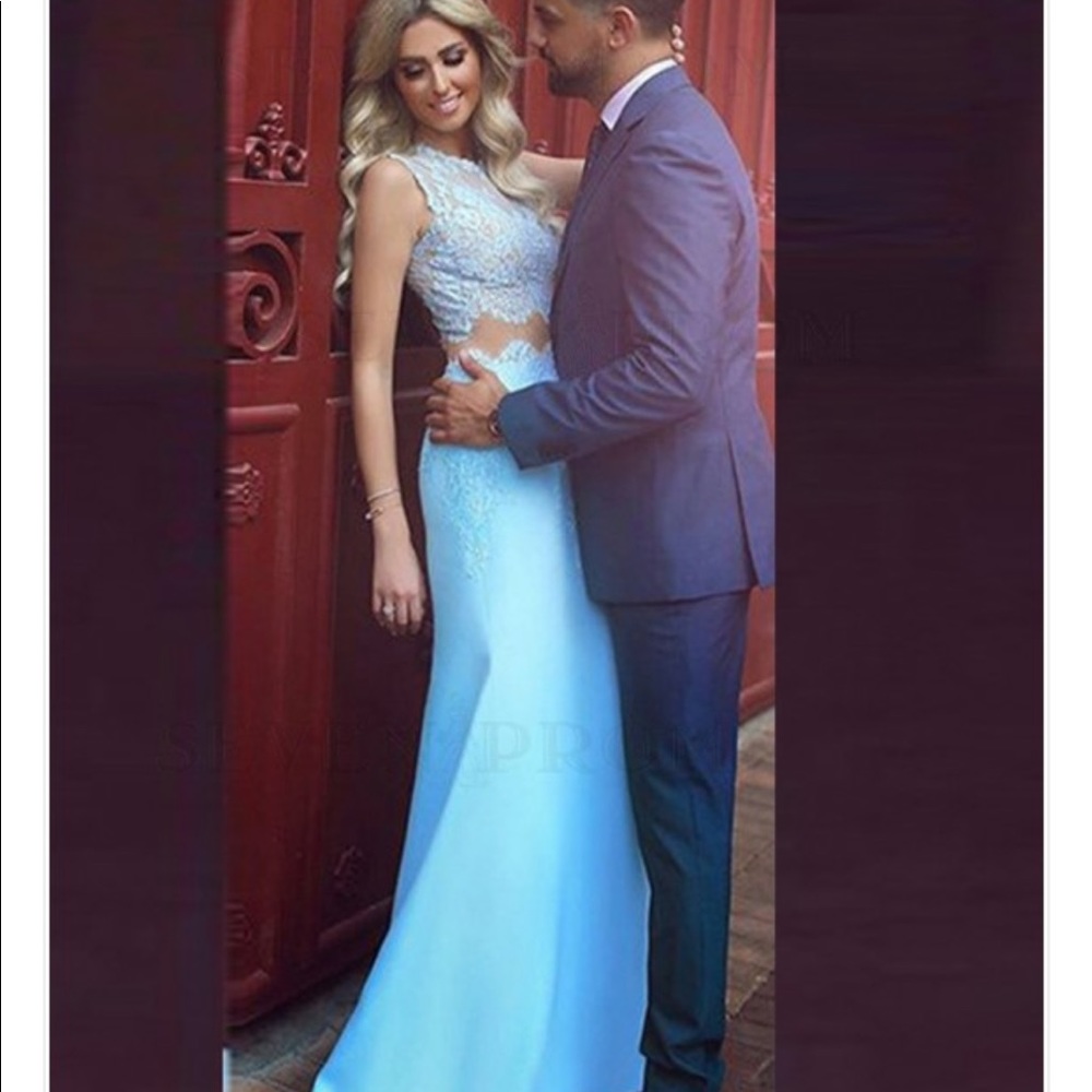 Light Blue Two Piece Prom Dress